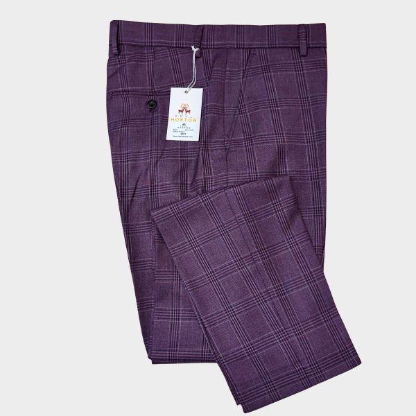 Real Hoxton Plum Checked Trousers