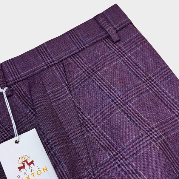 Real Hoxton Plum Checked Trousers - Image 2